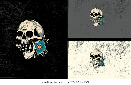 head skull and flowers vector mascot design