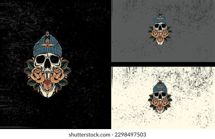 head skull and flowers vector mascot flat design