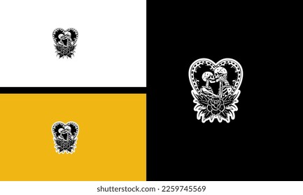 head skull and flowers vector outline design