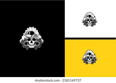 head skull and frog vector illustration black and white