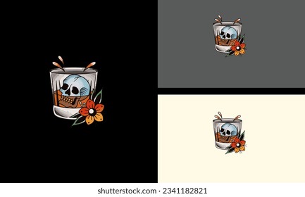 head skull and glass vector mascot design