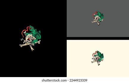 head skull and green frog vector artwork design