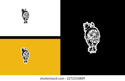 head skull and hair vector illustration outline design