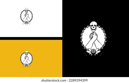 head skull and hand vector line art design