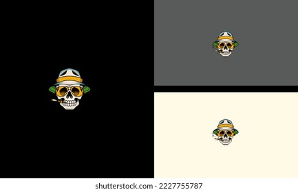 head skull with hat vector illustration mascot design