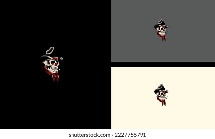 head skull with hat vector illustration mascot design