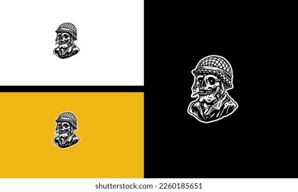 head skull with helmet vector outline design