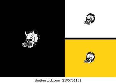 head skull and horn vector black and white