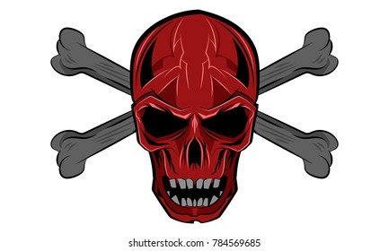 Head Skull Illustration Red With Bones isolated 