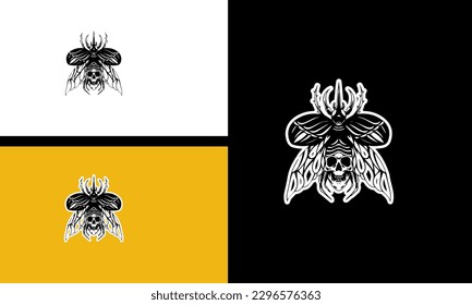head skull and insect vector line art design