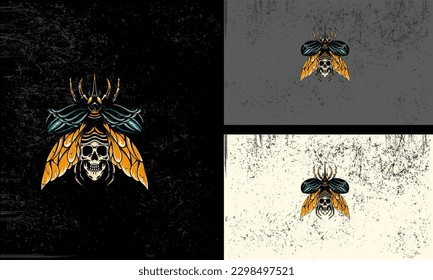 cráneo de cabeza y diseño plano de mascota vector de insectos