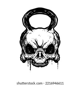 Head Skull kettlebell fitness barbel vector black and white background
