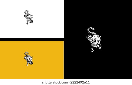 head skull with king cobra vector line art design