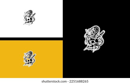 head skull and king cobra vector outline design