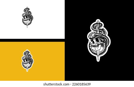 head skull and king cobra vector outline design