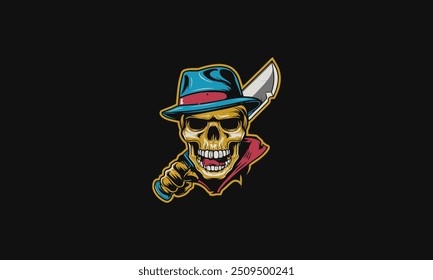 head skull with knife vector illustration flat design