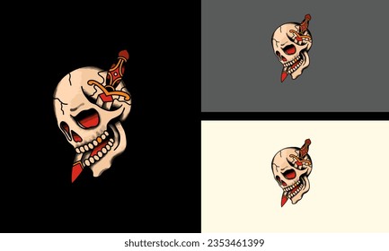 head skull and knife vector mascot design