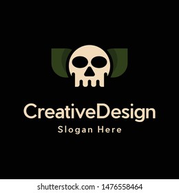 Head Skull With Leaf Scary Creative Logo