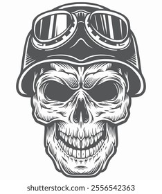 head skull military army with hat helmet baret drawing vector illustration