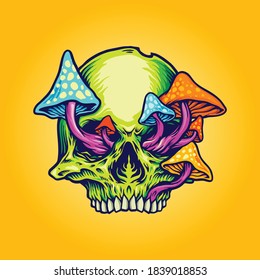 Head Skull Mushrooms Illustrations Vector for your work merchandise clothing line and poster, greeting advertising business company or brands