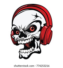 Head Skull Music with Headphone Vector Illustration