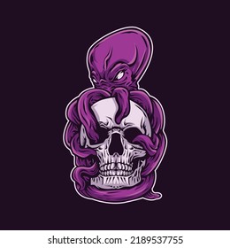 Head Skull With Octopus Illustration
