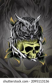 Head skull with owl vector illustration