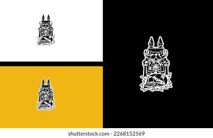 head skull and palace vector illustration outline art