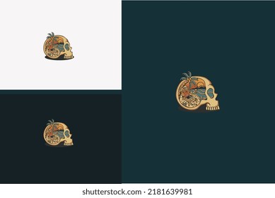 Schädel und Palmvektordesign