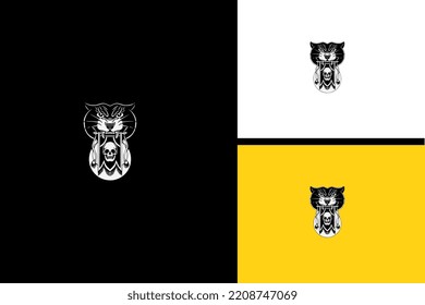 head skull and head panther vector line art design