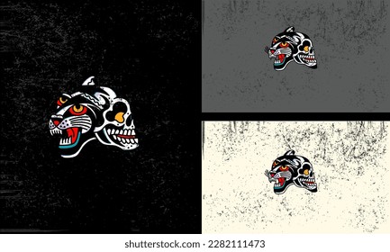 head skull and head panther vector mascot design