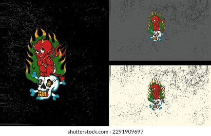 head skull and red devil vector mascot design