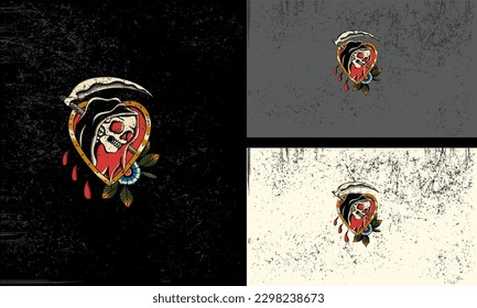 head skull   red flowers love vector mascot flat design
