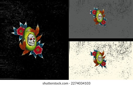 head skull and red flowers vector illustration tattoo design