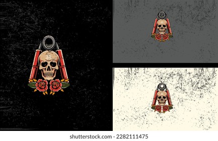 head skull and red flowers vector mascot design