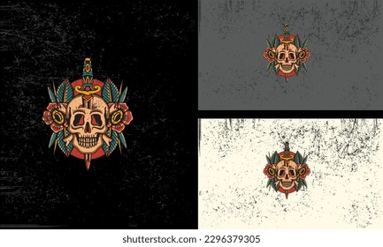head skull and red flowers vector mascot flat design