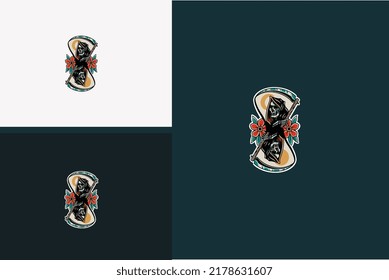 head skull and red rose flower vector illustration design