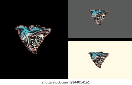 head skull and head shark vector mascot design