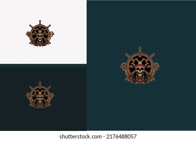 Head Skull And Ship Steering Wheel Vector Design