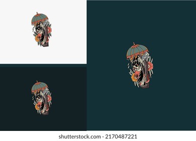 head skull and snake vector flat design