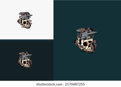 head skull and snake vector flat design