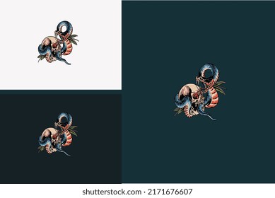 head skull and snake vector flat design