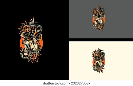 head skull and snake vector flat design