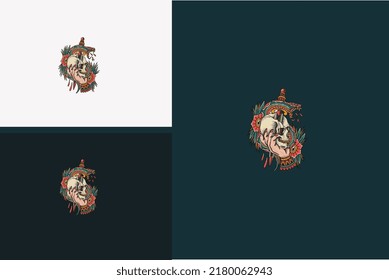 head skull and snake vector illustration design