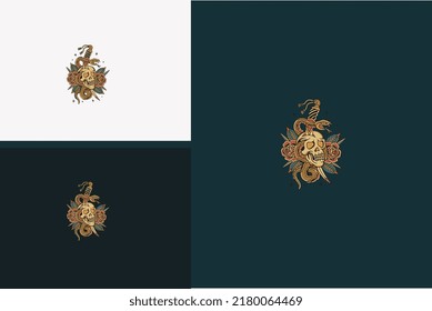 head skull and snake vector illustration design