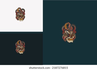 head skull and snake vector illustration design