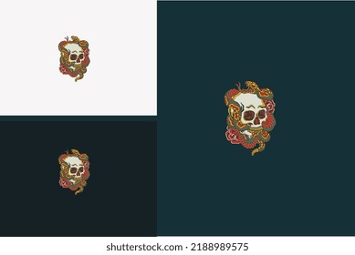 head skull and snake vector illustration deisgn