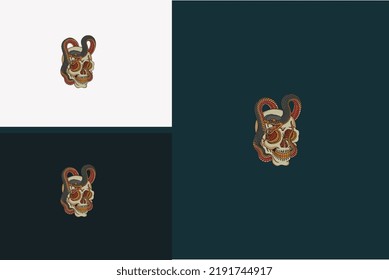 head skull and snake vector illustration design
