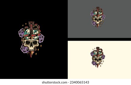 head skull and snake vector mascot design