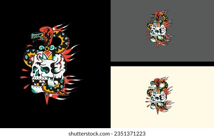 head skull and snake vector mascot design